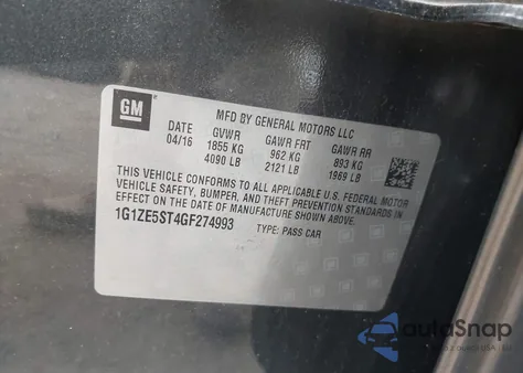 2016 Chevrolet Malibu 1Lt из США, поврежденный, VIN 1G1ZE5ST4GF274993